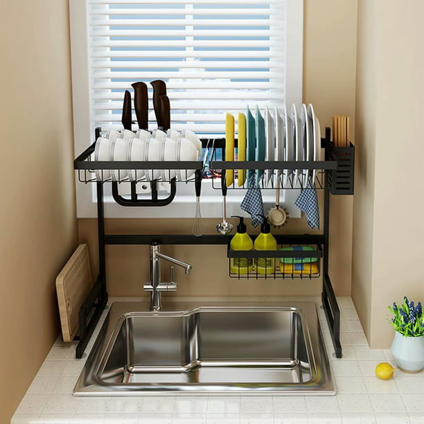 Over Sink Dish Drying Rack Drainer Shelf Stainless Steel Cutlery Holder Kitchen 